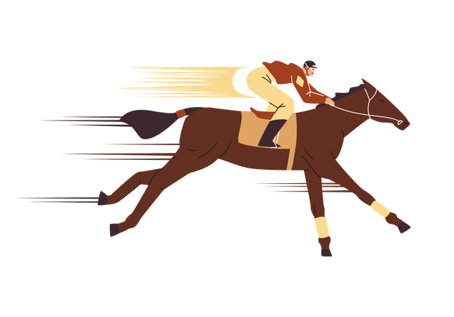 A jockey is riding a thoroughbred horse rapidly  Illustration