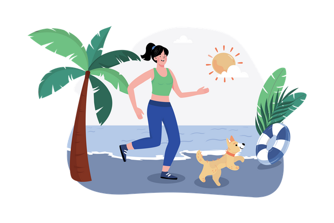 A jogger runs along the beach to start the day with a refreshing activity  Illustration