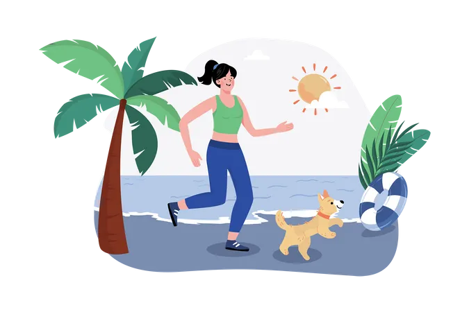A jogger runs along the beach to start the day with a refreshing activity  Illustration