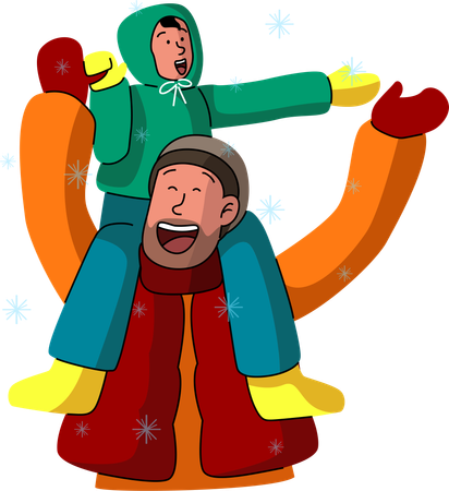 A joyful pair rides a sled down a snowy hill  Illustration