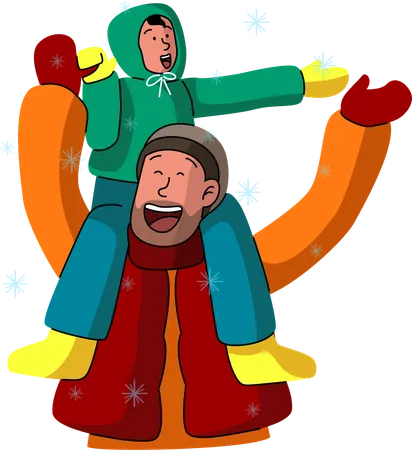 A joyful pair rides a sled down a snowy hill  Illustration