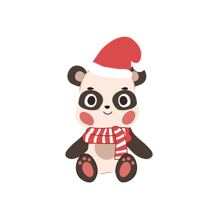 A kawaii panda sitting in a charming Christmas outfit  Illustration