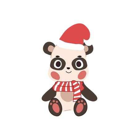 A kawaii panda sitting in a charming Christmas outfit  Illustration