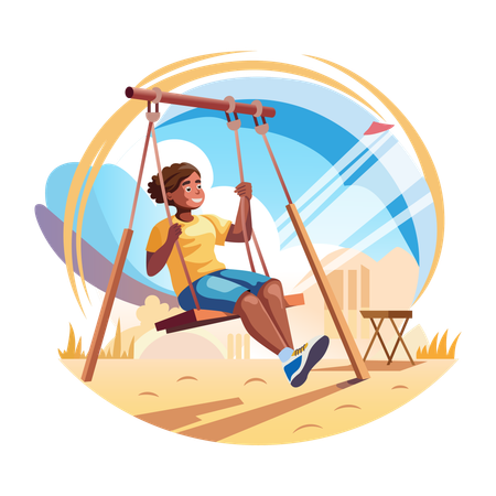 A kid swinging in a park  Illustration