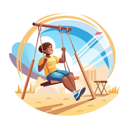 A kid swinging in a park  Illustration