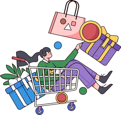 A la mujer le encanta hacer compras en línea desde sitios web.  Ilustración