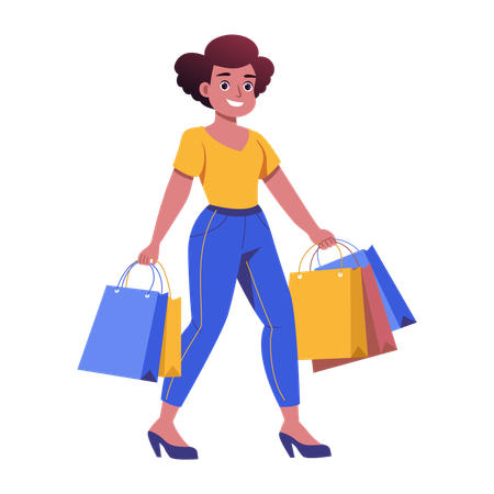 A la mujer le encanta hacer compras  Ilustración