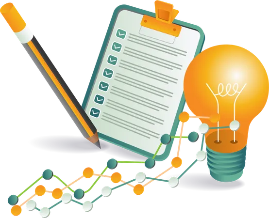 A light bulb next to a clipboard with a checklist, symbolizing ideas and organization  Illustration