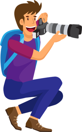 A male photographer holding a high-end camera  Illustration