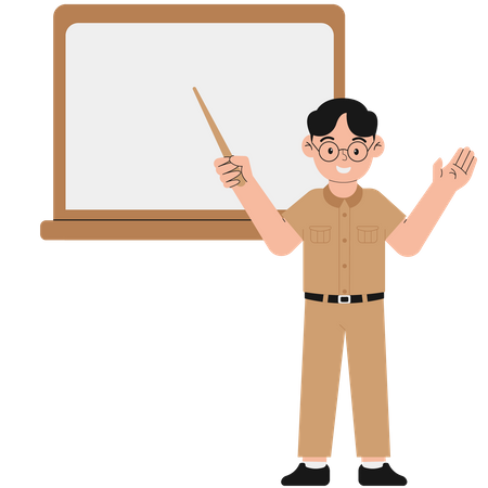 A Male Teacher Pointing at the Blackboard  イラスト