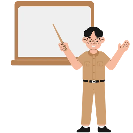 A Male Teacher Pointing at the Blackboard  Illustration