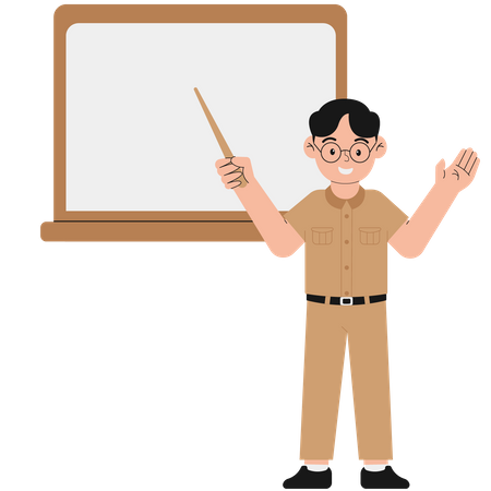 A Male Teacher Pointing at the Blackboard  일러스트레이션