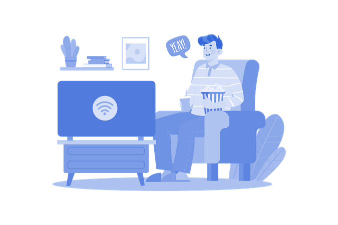 A Male Watching A Movie On The Internet  Illustration