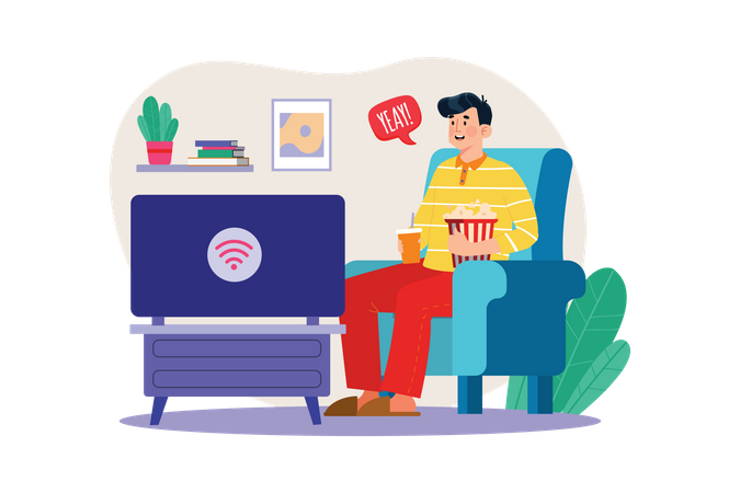 A male watching a movie on the internet Illustration