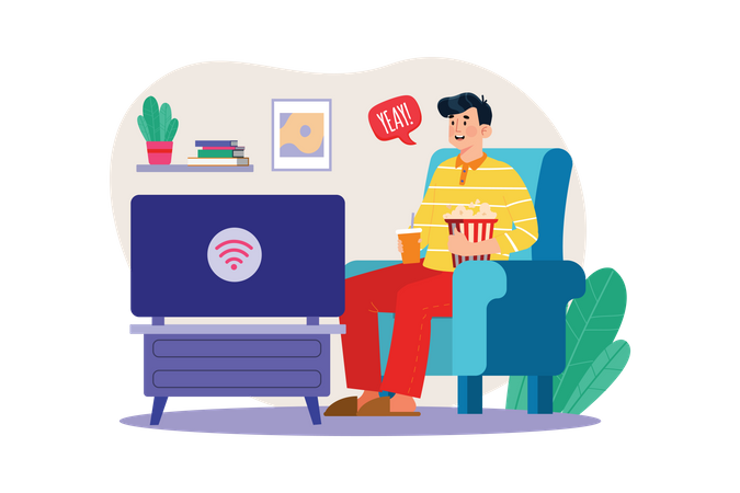 A male watching a movie on the internet  Illustration