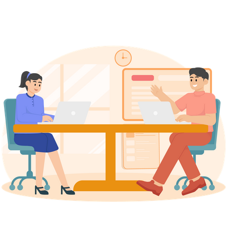 A Man And Woman Discussing About Work  Illustration