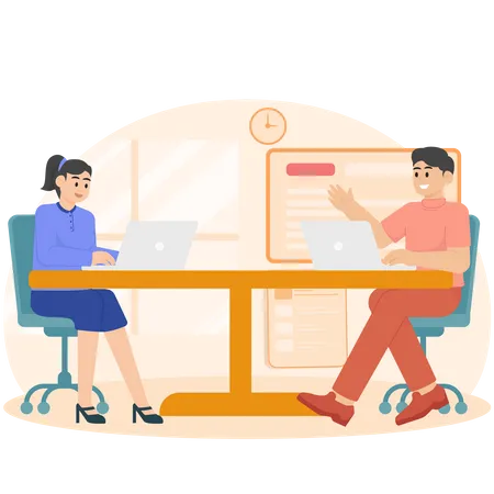 A Man And Woman Discussing About Work  Illustration