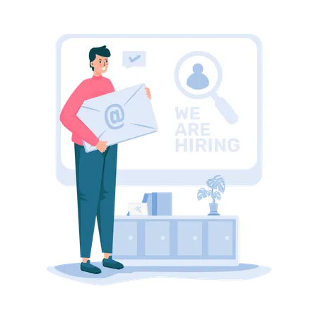 A Man Sends An Email Applying For A Job Flat Illustration イラスト