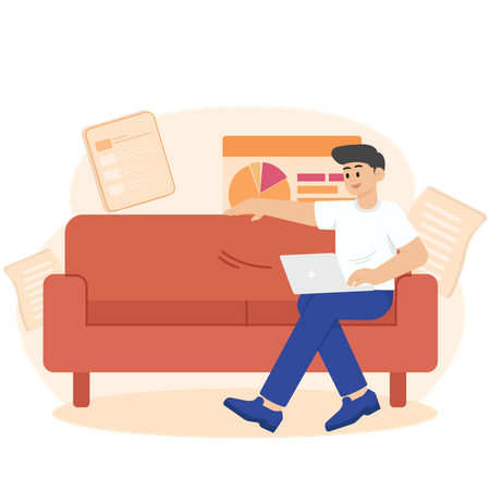 A Man At Work Relaxing On The Sofa  Illustration