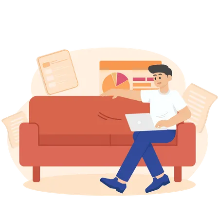 A Man At Work Relaxing On The Sofa  Illustration