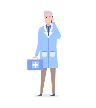 A man doctor talking on mobile phone  Illustration