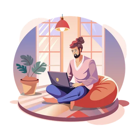 A man doing online work from home  Illustration