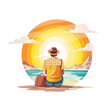 A man enjoying sunset view  Illustration