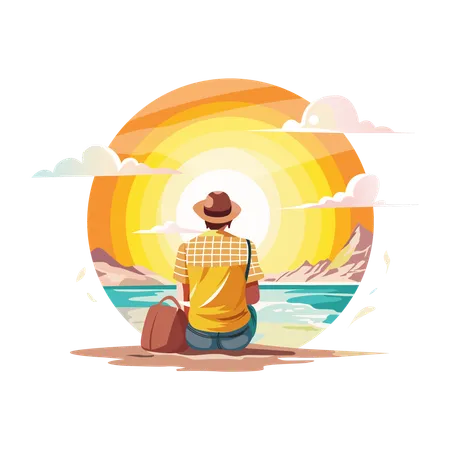 A man enjoying sunset view  Illustration