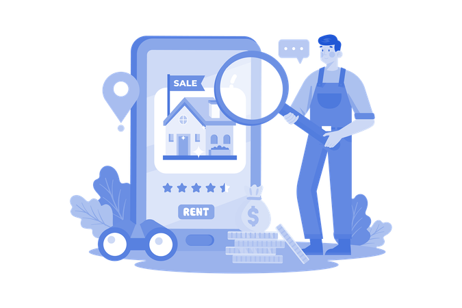 A Man Finding A House For Rent On A Mobile App  Illustration