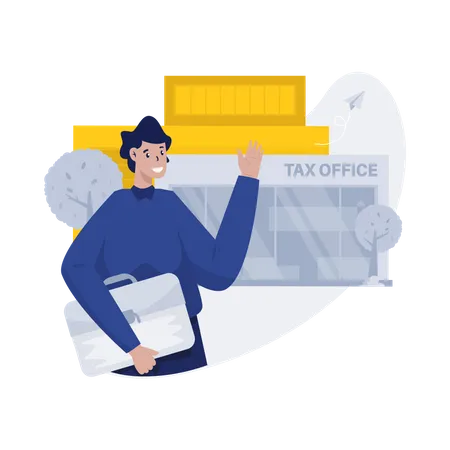 Businessman Going To Submit Annual Tax Report At Tax Office Flat Illustration Illustration