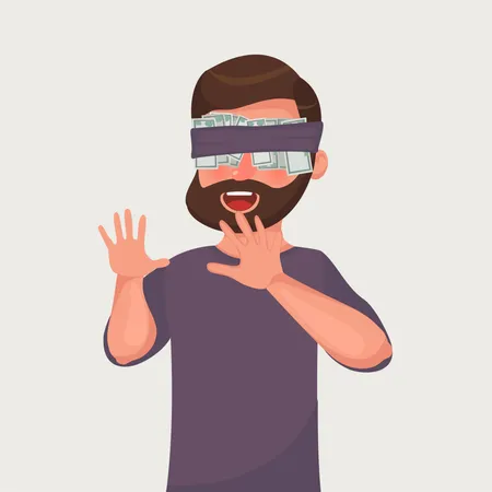 A man hides his eyes for the money Illustration
