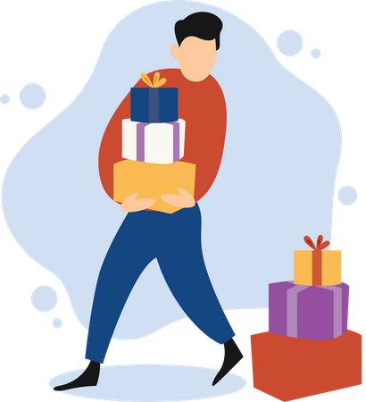 A Man Holding Gifts Illustration
