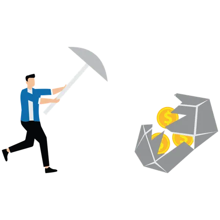 Businessman doing Mining money  Illustration