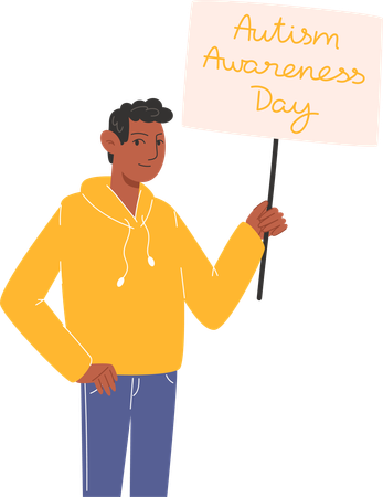 A man holds a poster for Autism Awareness Day  Illustration