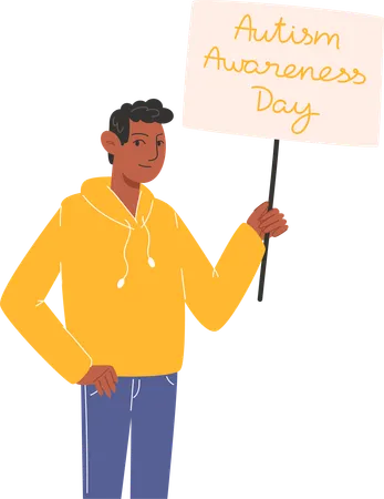 A man holds a poster for Autism Awareness Day  Illustration