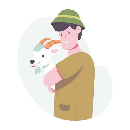 A man hugging pet goat  Illustration