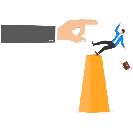 A Man In A Business Suit Falls From The Chart Column From A Hand  Illustration