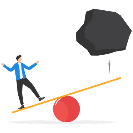 A Man In A Business Suit Is Standing On One Catapults Rim  Illustration