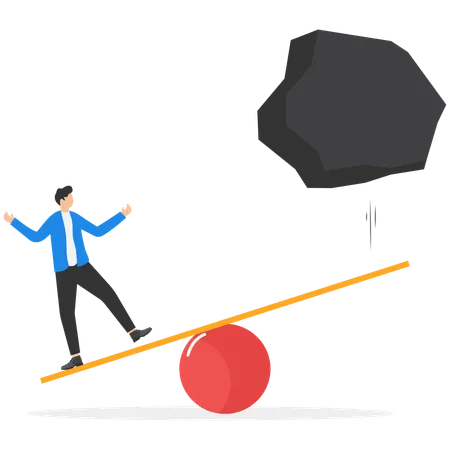 A Man In A Business Suit Is Standing On One Catapults Rim  Illustration