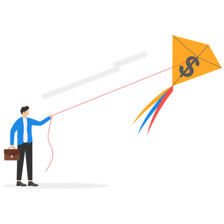 A Man In A Business Suit Launches A Kite  Illustration