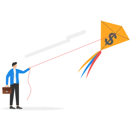 A Man In A Business Suit Launches A Kite  Illustration