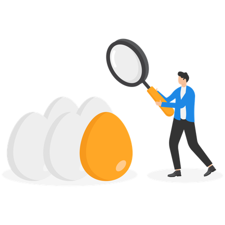 A Man In A Business Suit Looks In A Magnifying Glass On A Golden Egg  Illustration