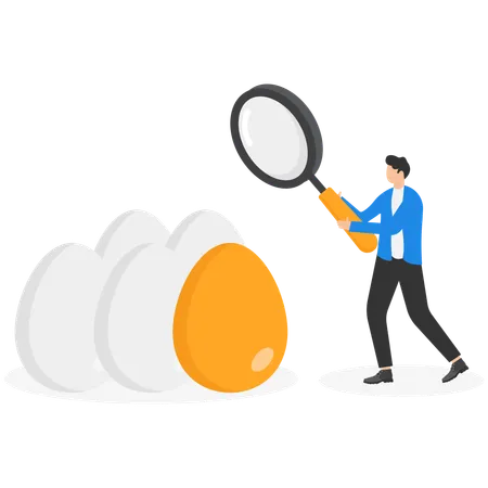 A Man In A Business Suit Looks In A Magnifying Glass On A Golden Egg  Illustration