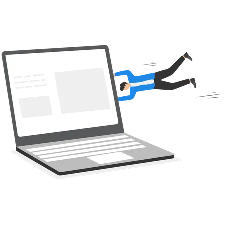 A man in a business suit pulls into a laptop  Illustration