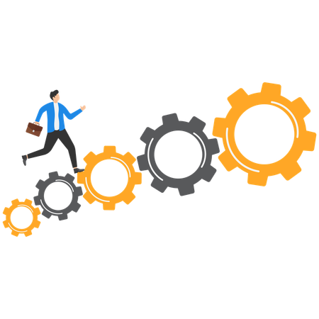 A Man In A Business Suit Runs Along A Gear Chart  Illustration