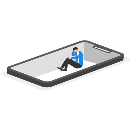 A Man In A Business Suit Sits In A Pit On A Smartphone Screen As In A Trap  Illustration