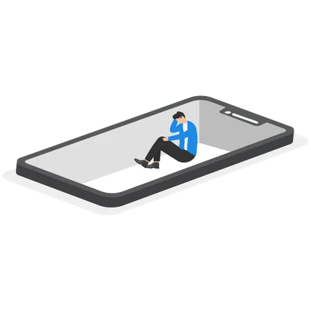 A Man In A Business Suit Sits In A Pit On A Smartphone Screen As In A Trap  Illustration