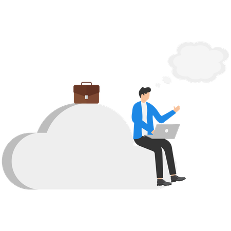 A Man In Glasses Sitting On A Cloud With A Laptop  Illustration