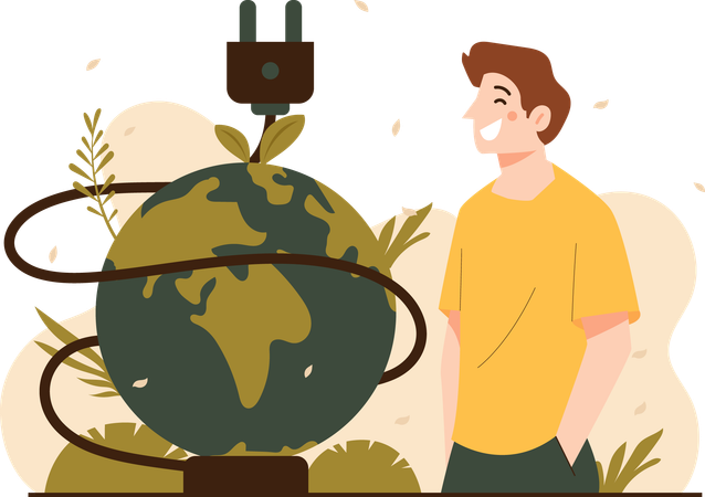 A Man Invites Us To Save Energy  Illustration
