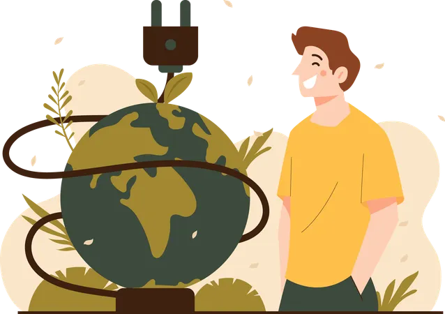 A Man Invites Us To Save Energy  Illustration